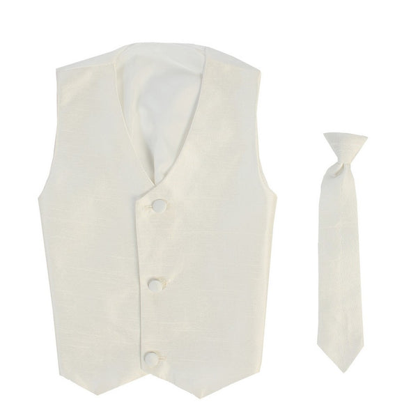 Lito Big Boys Ivory Poly Silk Vest Necktie Special Occasion Set 8-14 - SophiasStyle.com